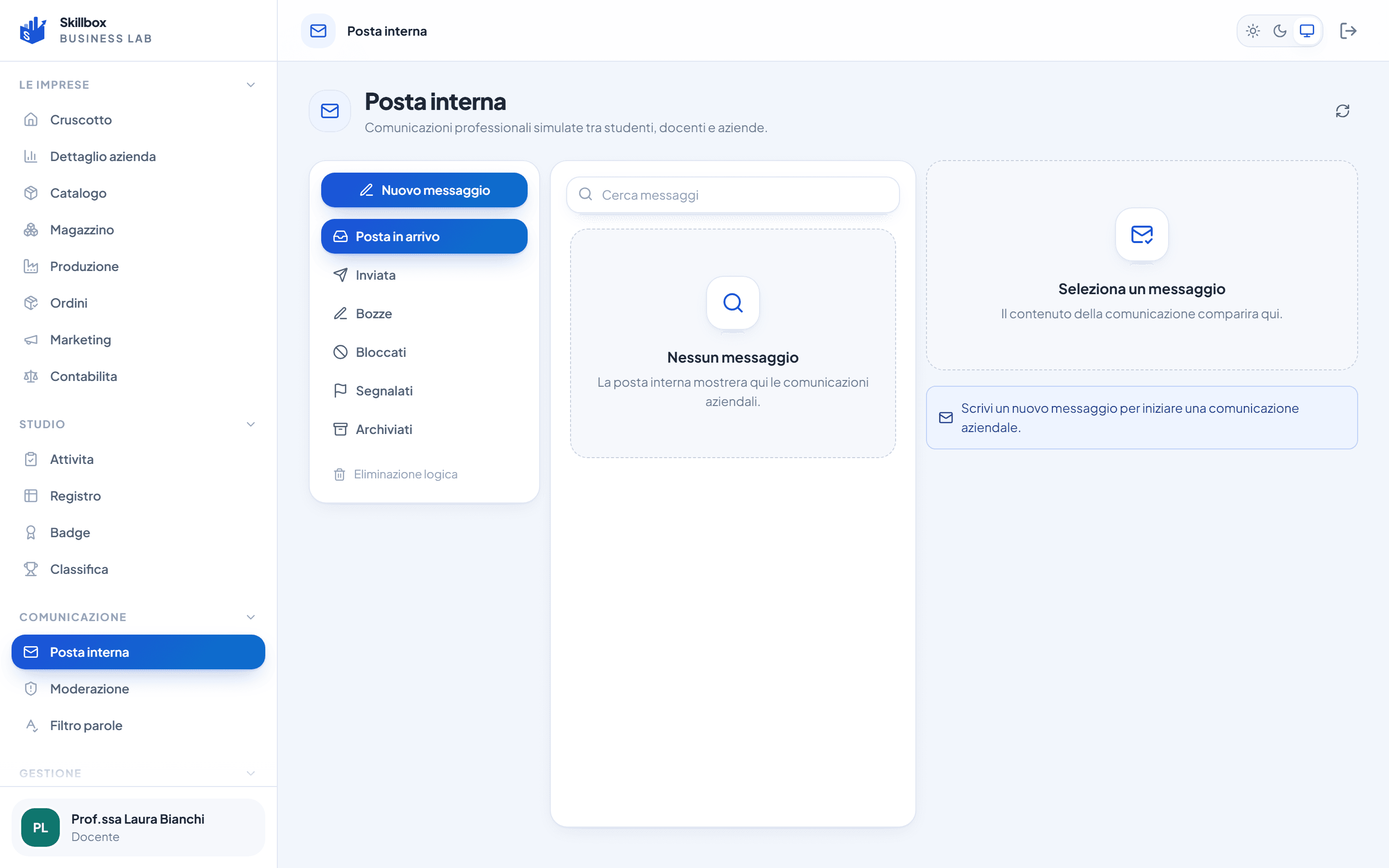 Posta interna di Skillbox: comunicazione professionale fra reparti e fra aziende della classe.