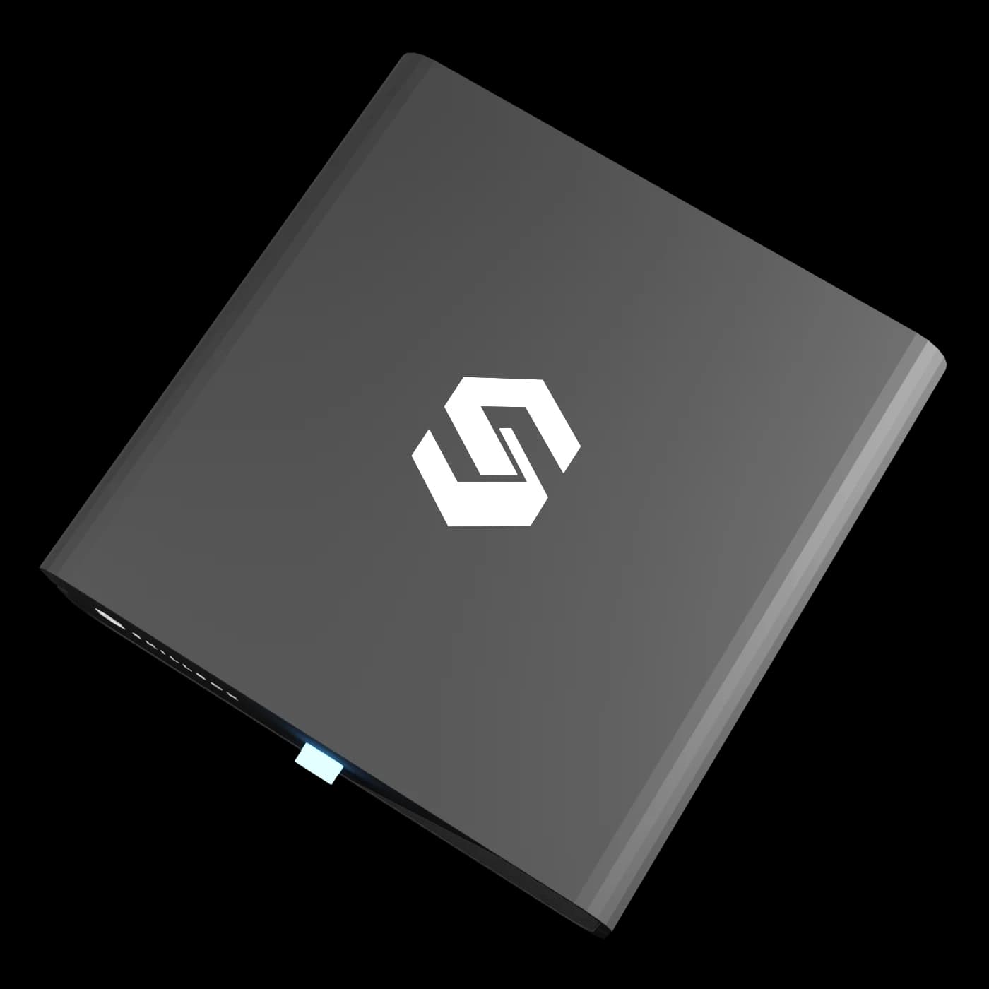 Il coperchio del dispositivo Skillbox con il marchio inciso.